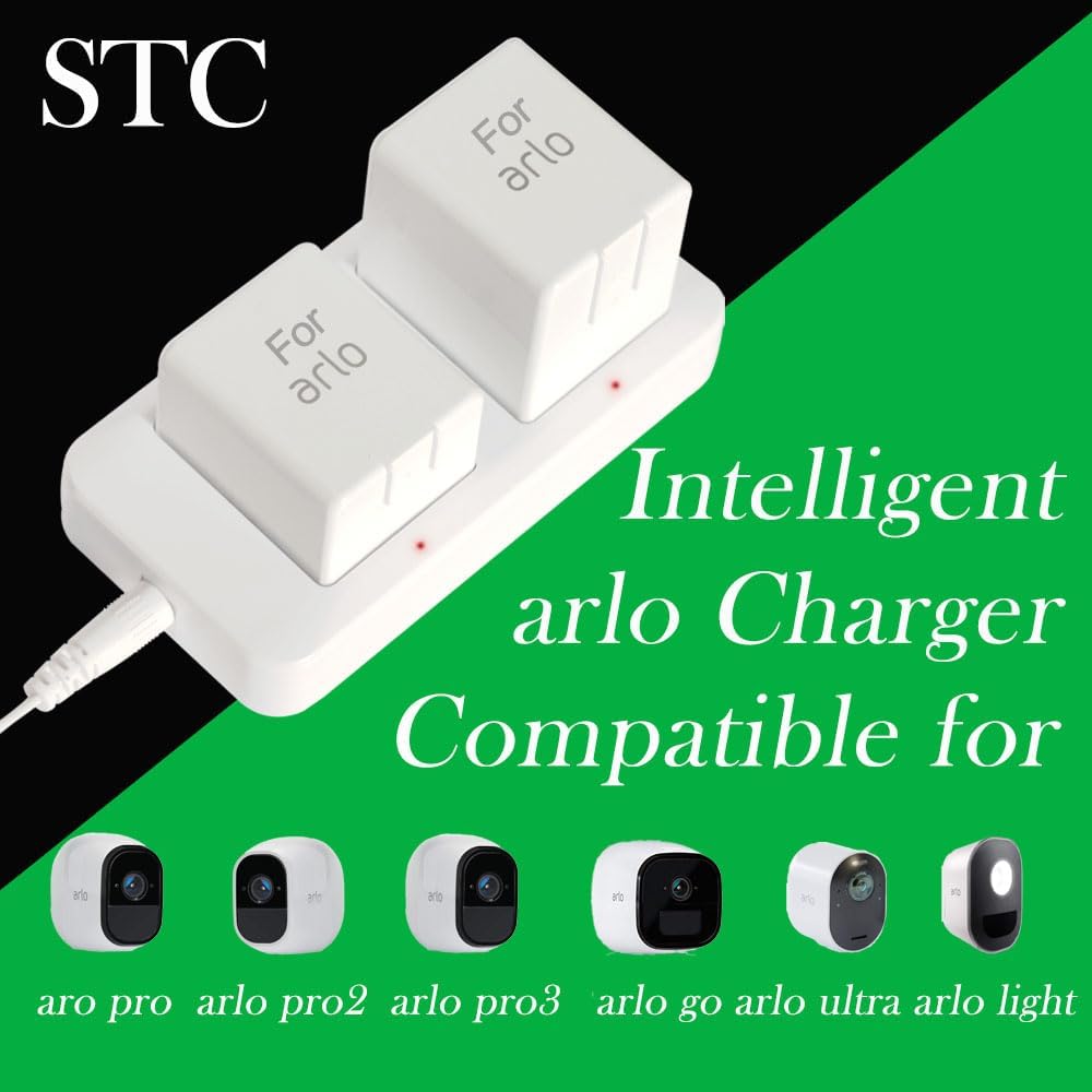 Dual Slot Charger for Arlo Camera Battery, Power Adapter Included, White