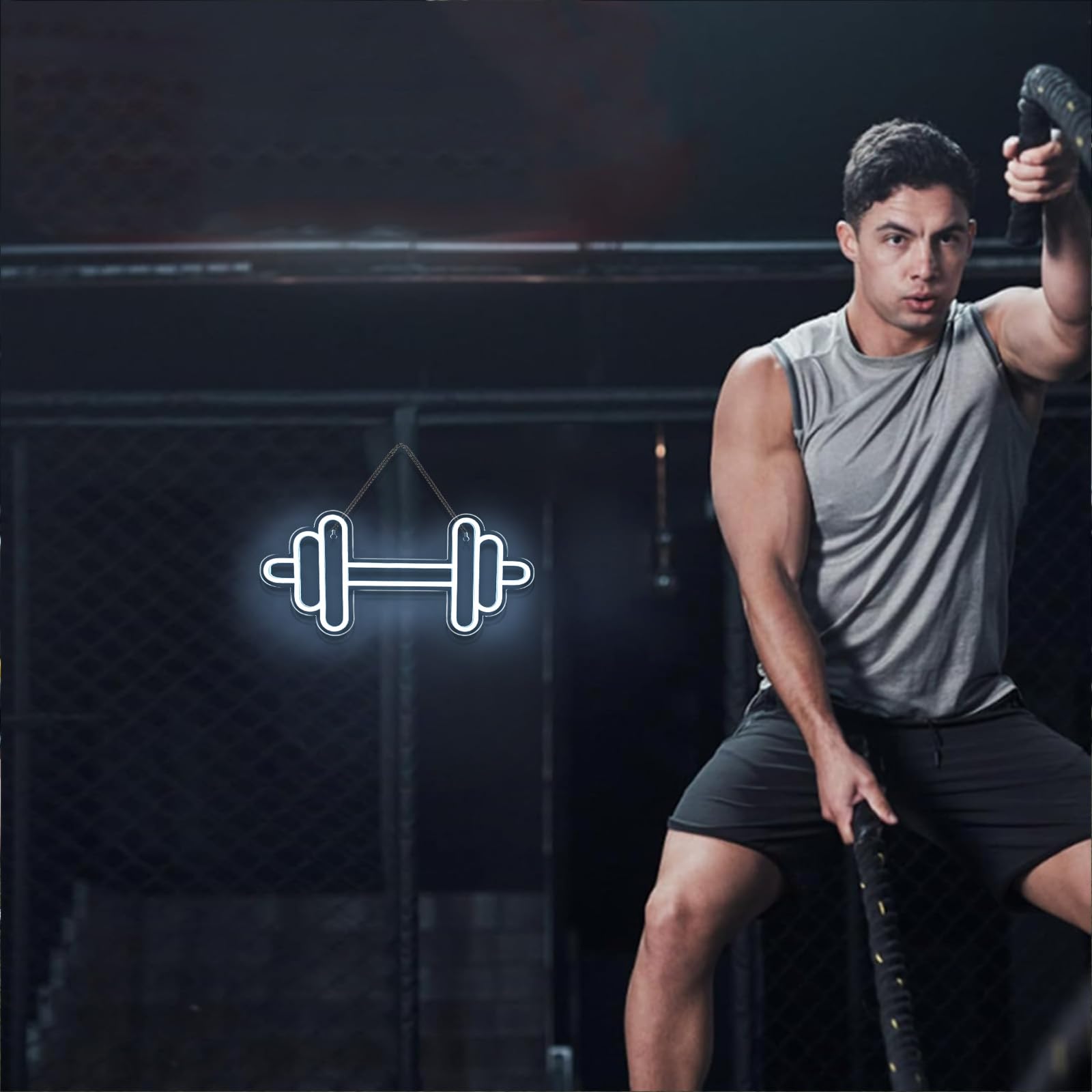 Gym Neon Led Haltères Led Blanc Froid Dimmable Décoration Murale Enseigne Lumineuse Panneau Lumineux Salle de Sport