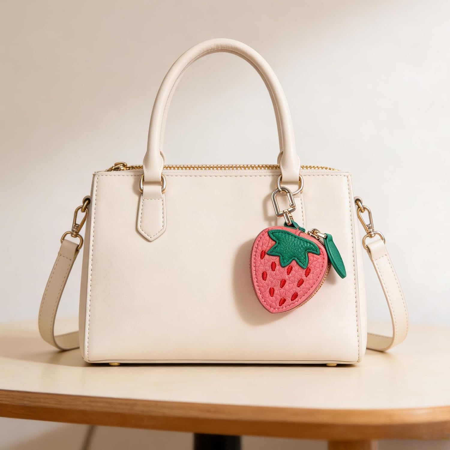 Strawberry Coin Pouch, Leather, Mini Bag Charm, Compact Storage for Coins and Small Essentials