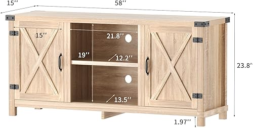 Miniatura 9 de JUMMICO Soporte de TV, centro de entretenimiento de granja de TV de 65 pulgadas con puertas dobles de granero y armarios de almacenamiento, consola