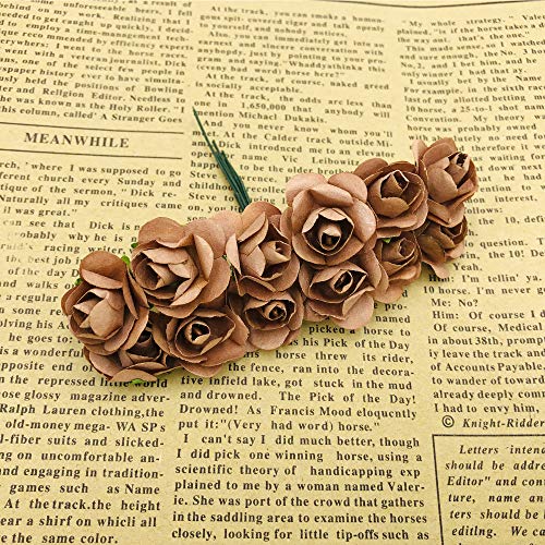 Zorpia Mini Fake Rose Flower Heads 144Pcs Mini Artificial Mulberry Paper Roses Flower With Wire Stem Diy Wedding Flowers Accessories Make Bridal Hair Clips Headbands Dress (Brown) #TOP1