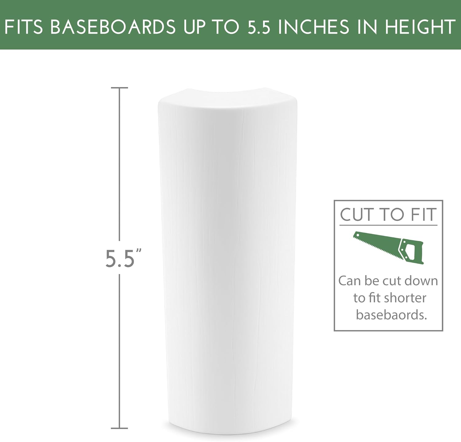 5.5" x 3/4" Rounded Outside Bullnose Corner Baseboard Molding and Trim Block. Pine. Primed White. Fits Standard 3/4" Rounded Bullnose Corners. (10)