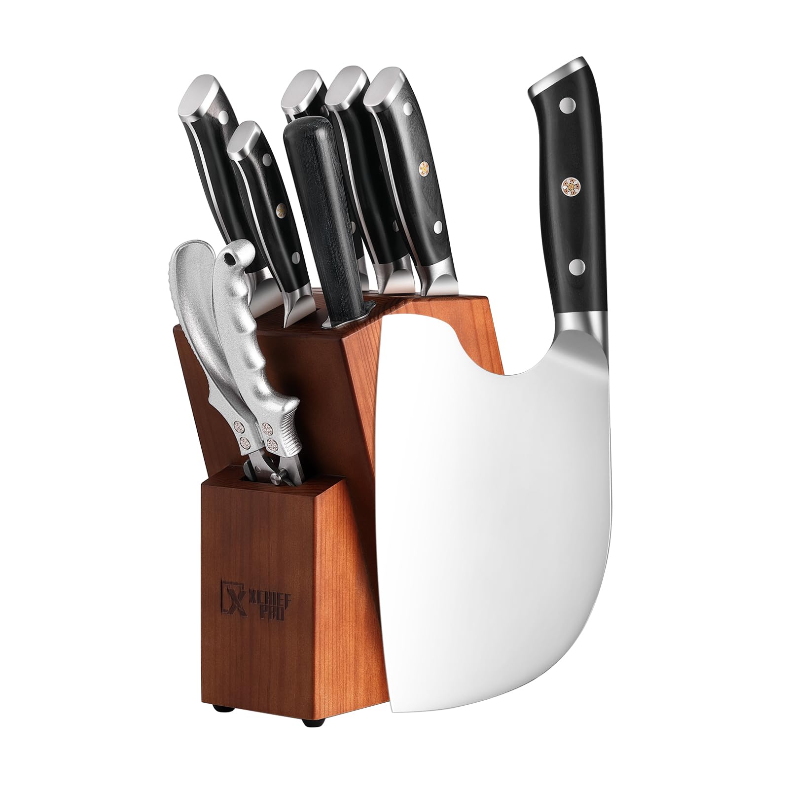 9 Pieces Knife Set with Block, Hand Forged High Carbon Steel Sharp Blade Cooking Knives Set with Holder for Kitchen, Block Chef Knife Set Professional, Best Gifts for Men Women