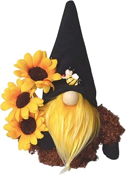 HOKITANS Gnome Plush Decorations for Home, Spring Summer Sunflower Gnome Decor, Handmade Faceless Plush Doll, Easter Gnomes Ornaments for Home Office Festival Decor Black