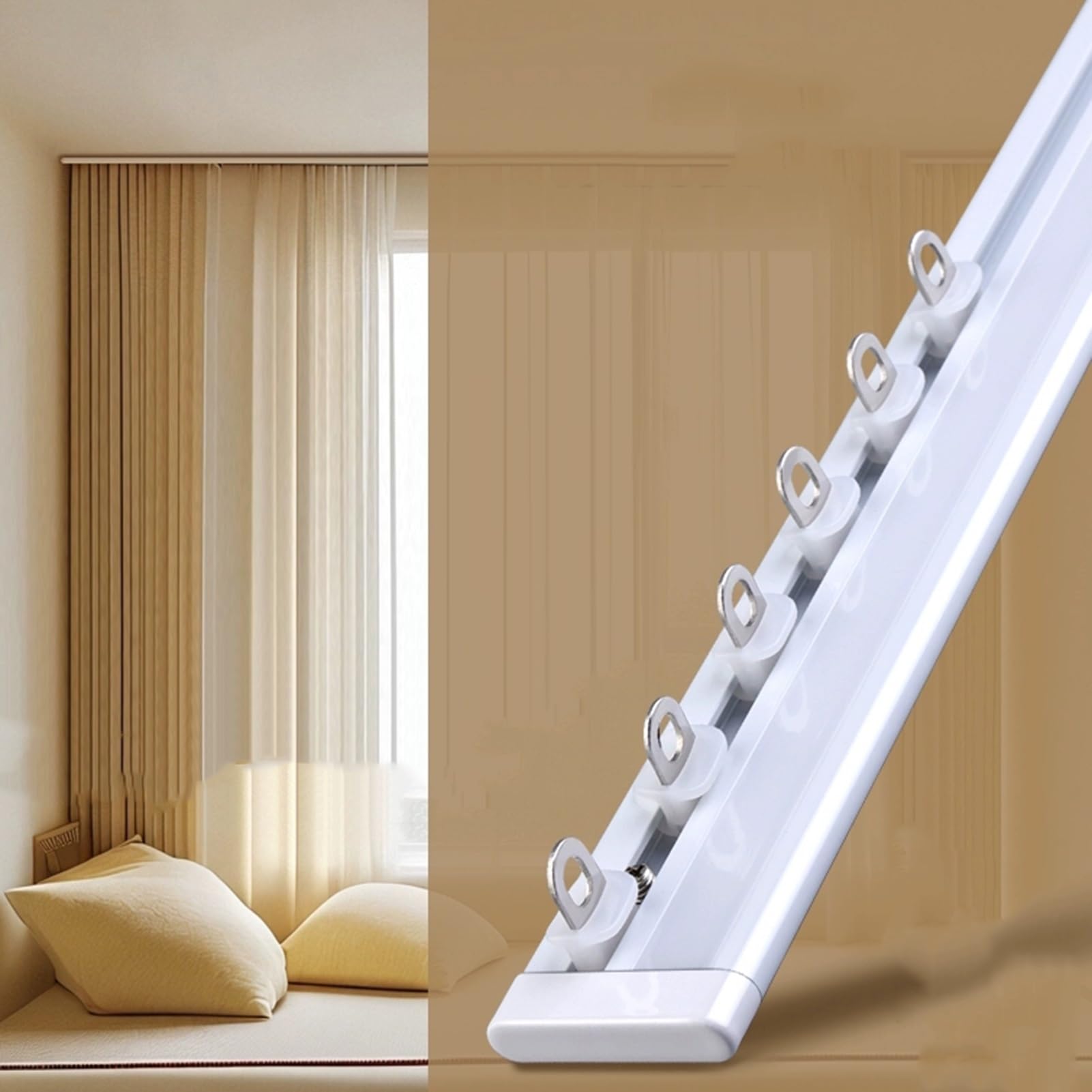 Cichy zestaw draperii ze stopu aluminium ze stalowymi rolkami – płynna obsługa do sypialni, salonu i biura, szary system karniszy do zasłon 299 cm