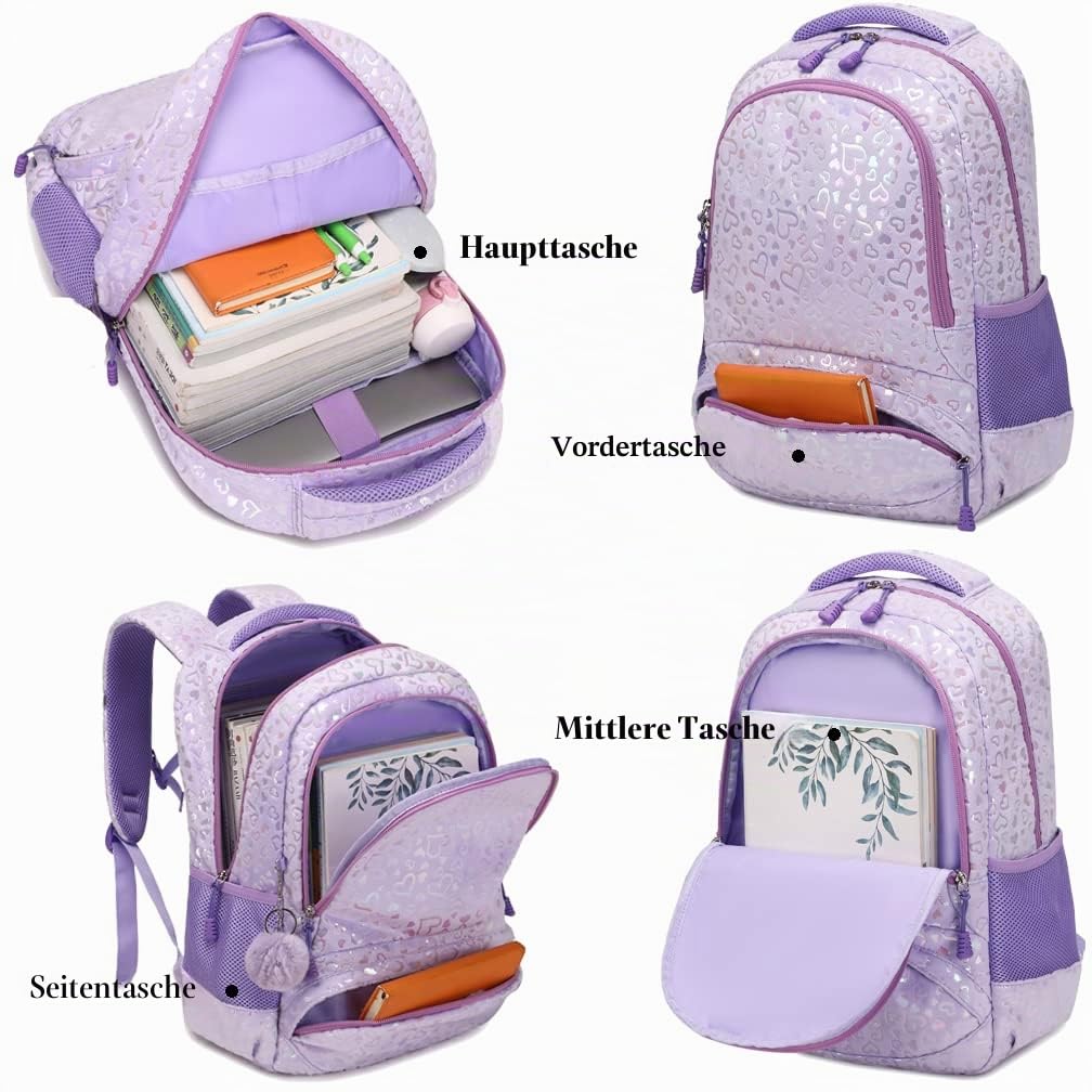 Kimwadalh Schulrucksack Mädchen Plüsch Rucksack Lieblich Kinderrucksack Schulranzen für Mädchen Leichtgewicht Schultasche Set mit Lunchpaket Tasche und Mäppchen,passend 15 Zoll Laotop