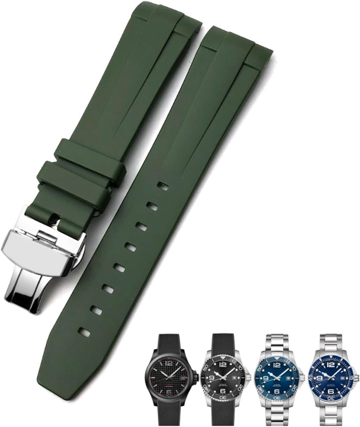 – 21mm Rubber Watchband For Longines L3.781.4.9 HydroConquest Conquest Black Blue Gray Green Watch Strap