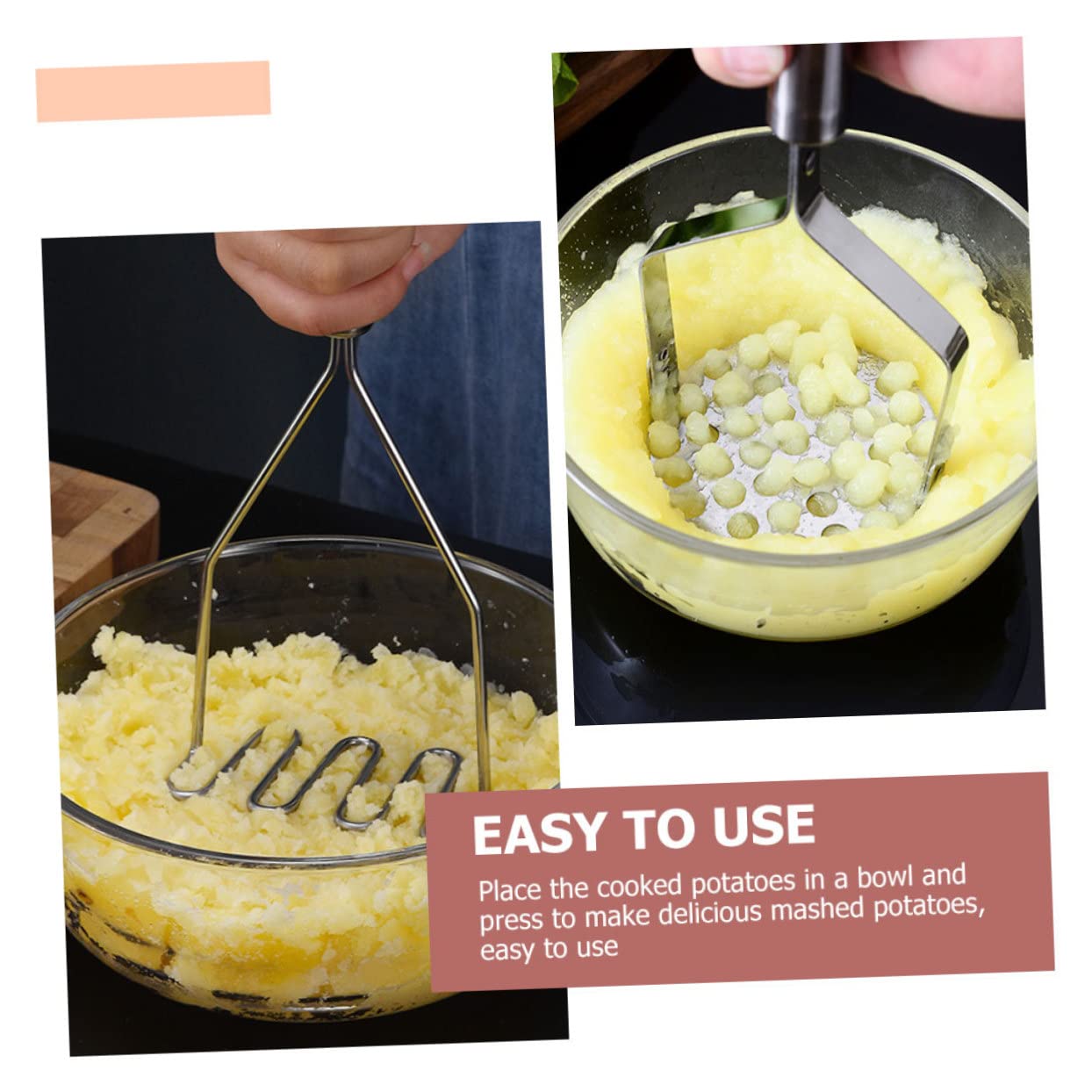 Ciieeo 2pcs Stainless Steel Potato Masher Ergonomic Kitchen Tool for Effortless Mashing for Home Cooking and Meal Prep