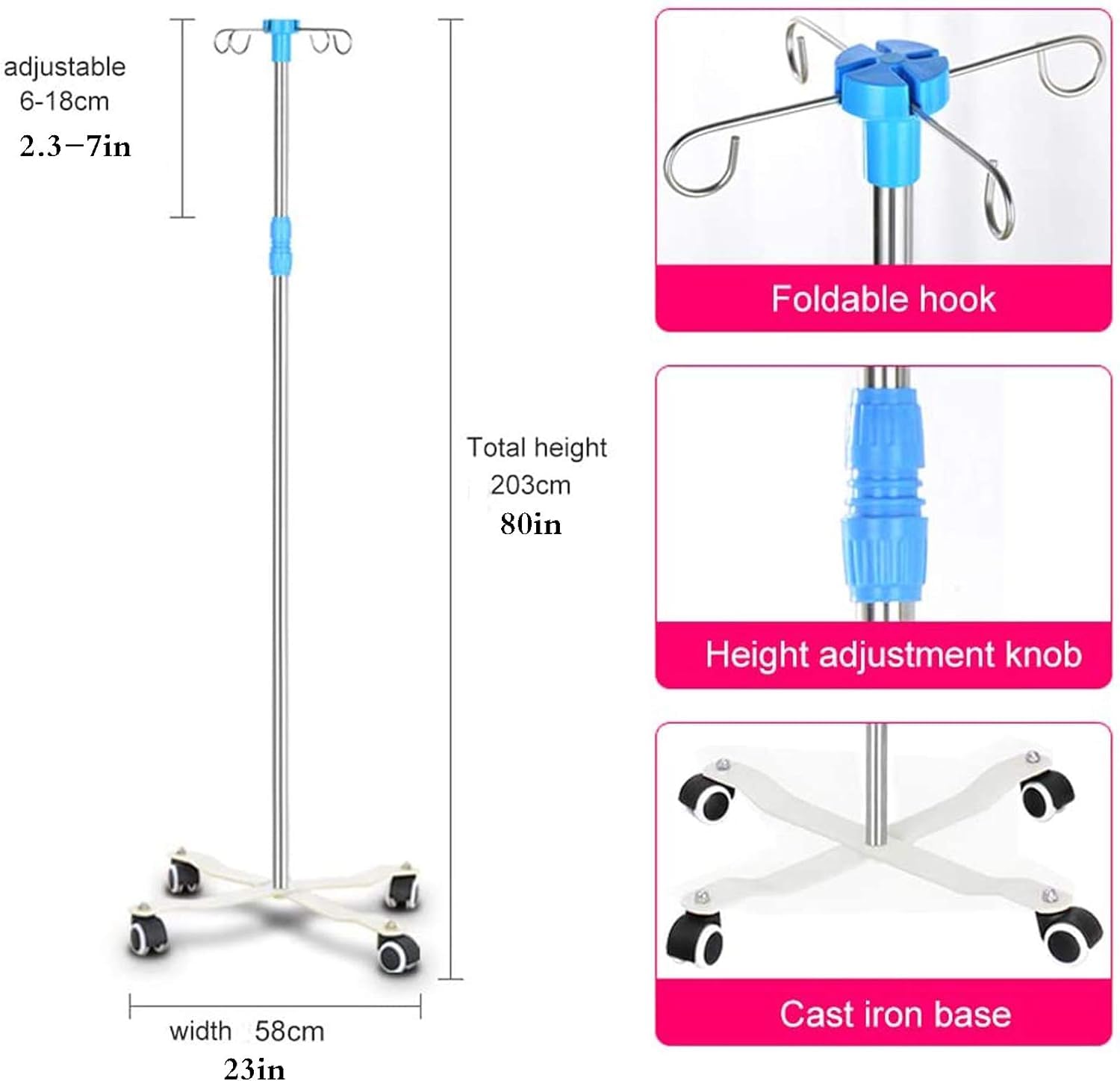 Soporte para suero Soporte para suero Soporte para suero Soporte para Goteo de Acero Inoxidable Soporte para infusión Soporte para infusión Plegable para Ancianos Hospital y clínica