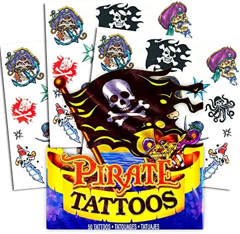 Pirate Tattoos - 50 Assorted Temporary Tattoos (Pirate Party Supplies and Pirate Party Favors)