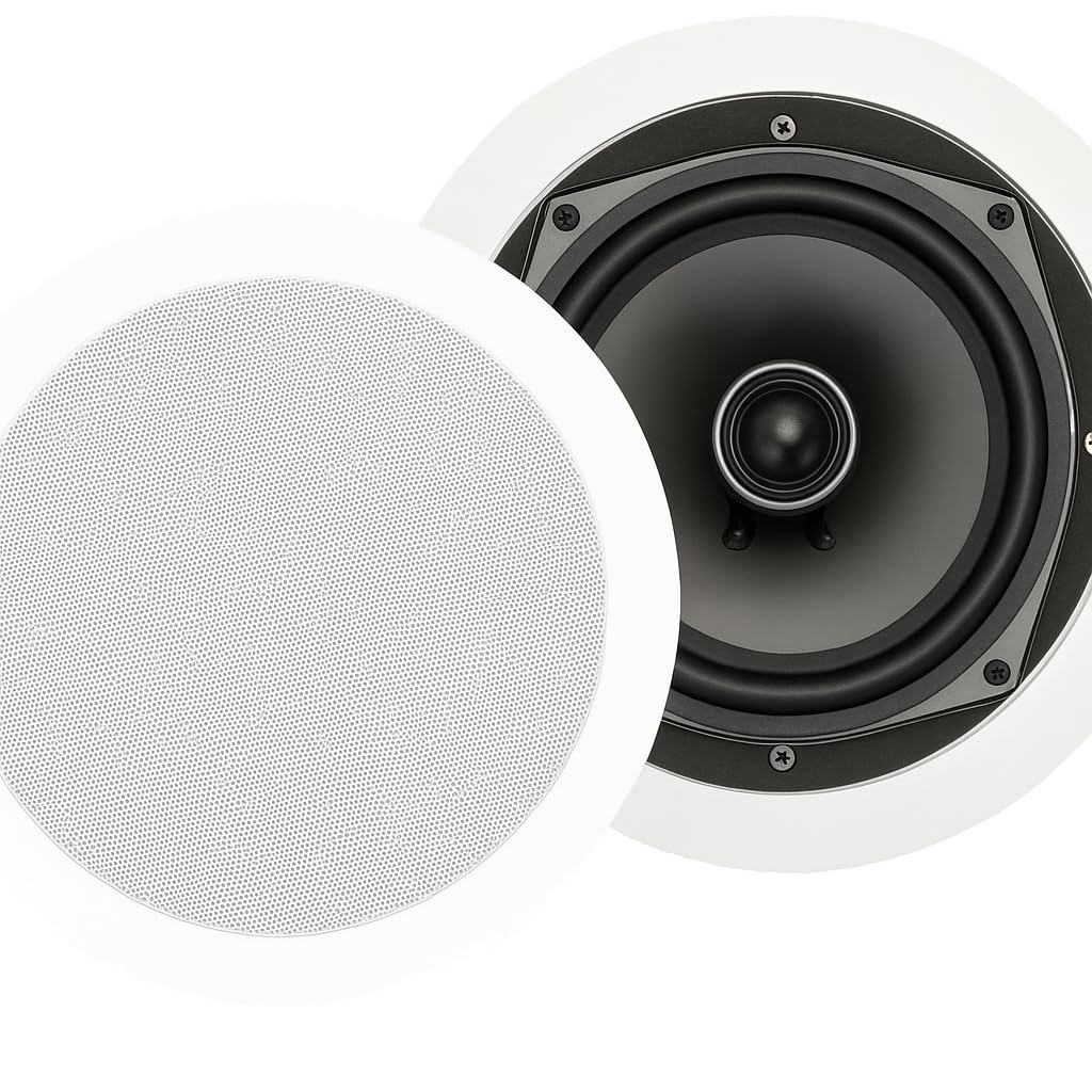 RO&CO System One IC-820 – Pareja de Altavoces Empotrables 8″ 2 Vías 8 Ohm 100W, Pasivos con Cable, Requieren Amplificador Externo, No Bluetooth, No Autoamplificados, Blanco.