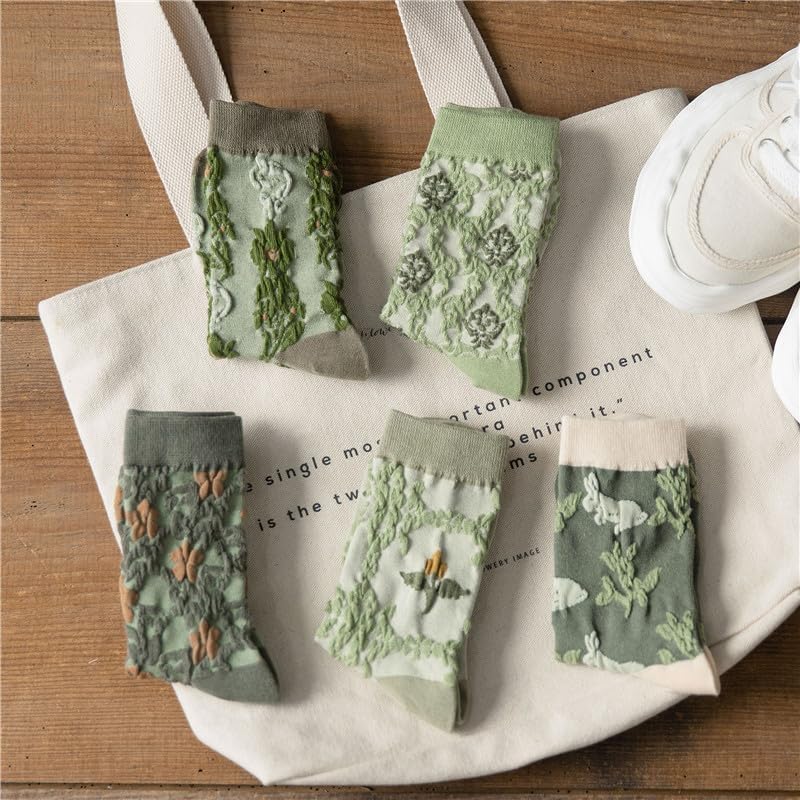 Cute Floral Socks for Womens, Vintage Embroidered Cottagecore Frilly Flower Cotton Crew Socks - Image 2