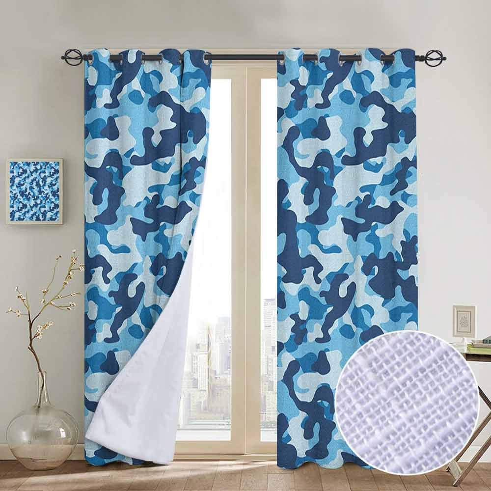 NUOMANAN Bedroom Curtain Camouflage,Costume Pattern with Vibrant Color Palette Abstract Composition Concealment, Blue Coconut,Insulating Room Darkening Blackout Drapes 84"x84"