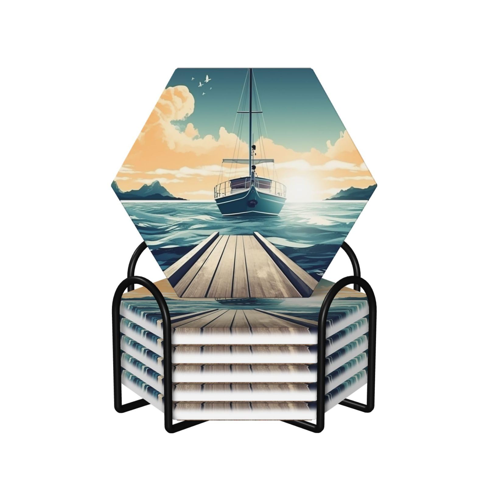 Dessous de verre motif bateau paysage marin ensemble de dessous de verre céramique