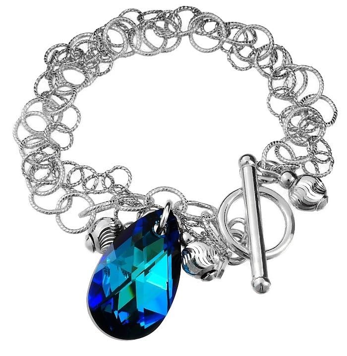 Bracelet en argent et cristal bleu ARANDE en opaline pour femme