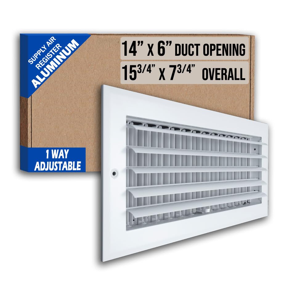 Fits 14x6 Duct Opening Aluminum 1-Way Adjustable Air Supply Grille by Handua | Curved Blade Register Vent Cover for Sidewall & Ceiling | White | Outer Size: 15.75 X 7.75