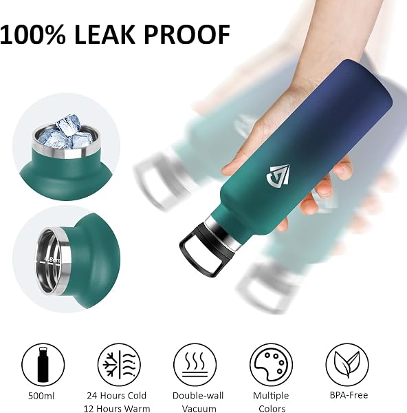 Borraccia, Borraccia Termica 500ml, Senza BPA, Borracia con Cannuccia, Borracce Termiche, Acciaio Inossidabile 18/8, Bottiglia Termica Senza Perdite per Fitness, Campeggio, Palestra, Uffici - 4