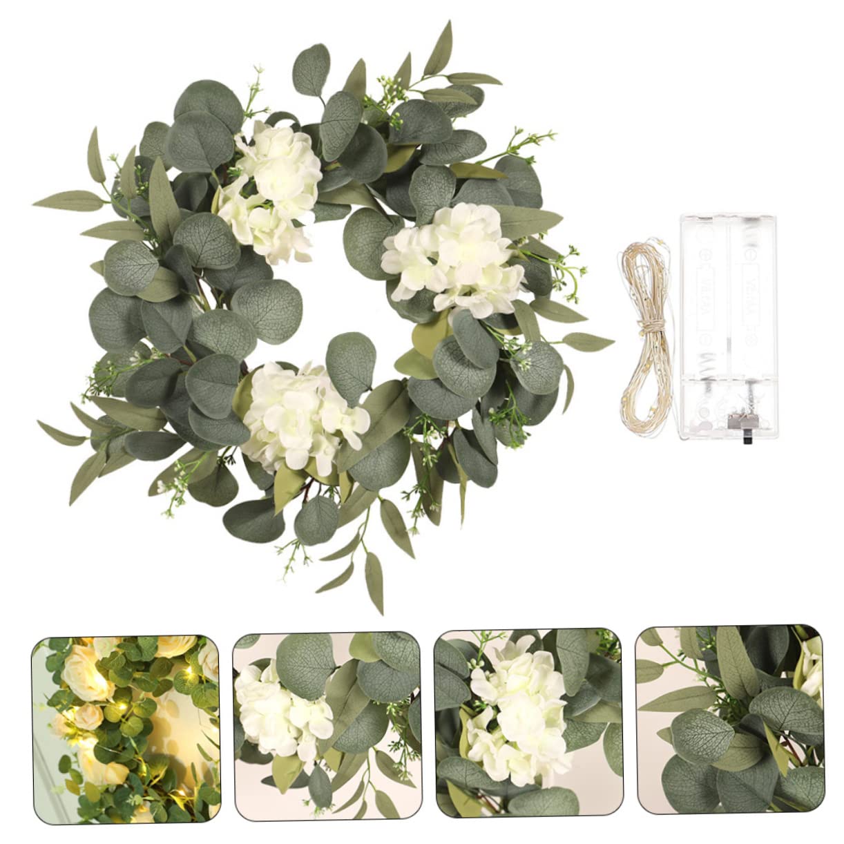 Alipis 1set Ghirlanda Estiva Fiori Artificiali Di Ortensia e Eucalipto Decorazione Per Appendi Casa e Feste Include Luce Led Per Atmosfera Accogliente