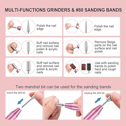 Miniatura 5 de Taladro eléctrico de uñas, máquina de taladro de uñas eléctrico USB para kit de uñas acrílicas, herramienta de pulido de uñas eléctrica portátil,