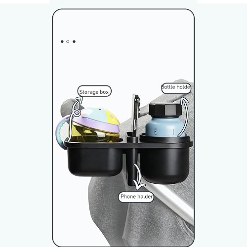 Miniatura 4 de Bandeja universal para refrigerios para cochecito, soporte para teléfono de fijación firme, fácil instalación, 3 en 1, portavasos para cochecito de