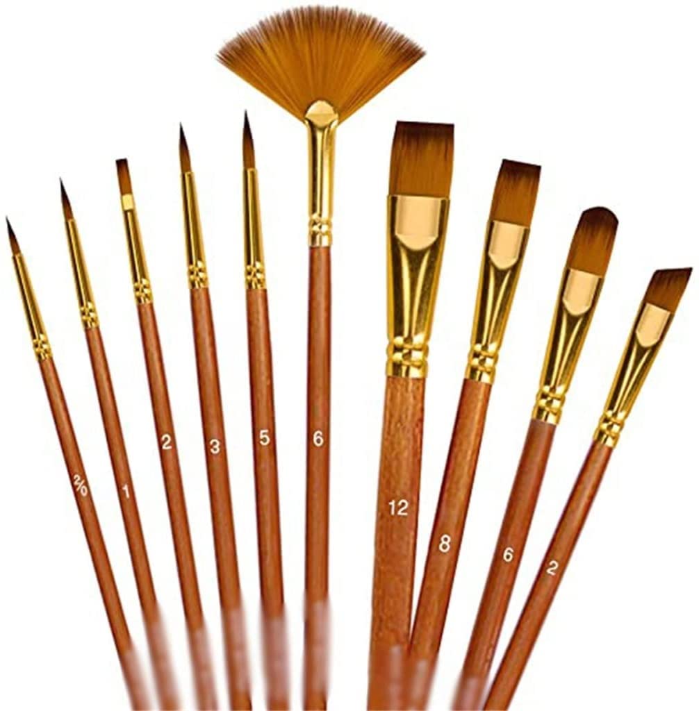 10 Pinceles de Acuarela de Pelo de Nailon, Punta Redonda y Puntiaguda para Dibujo y Pintura acrílica. Materiales de Arte Profesionales.