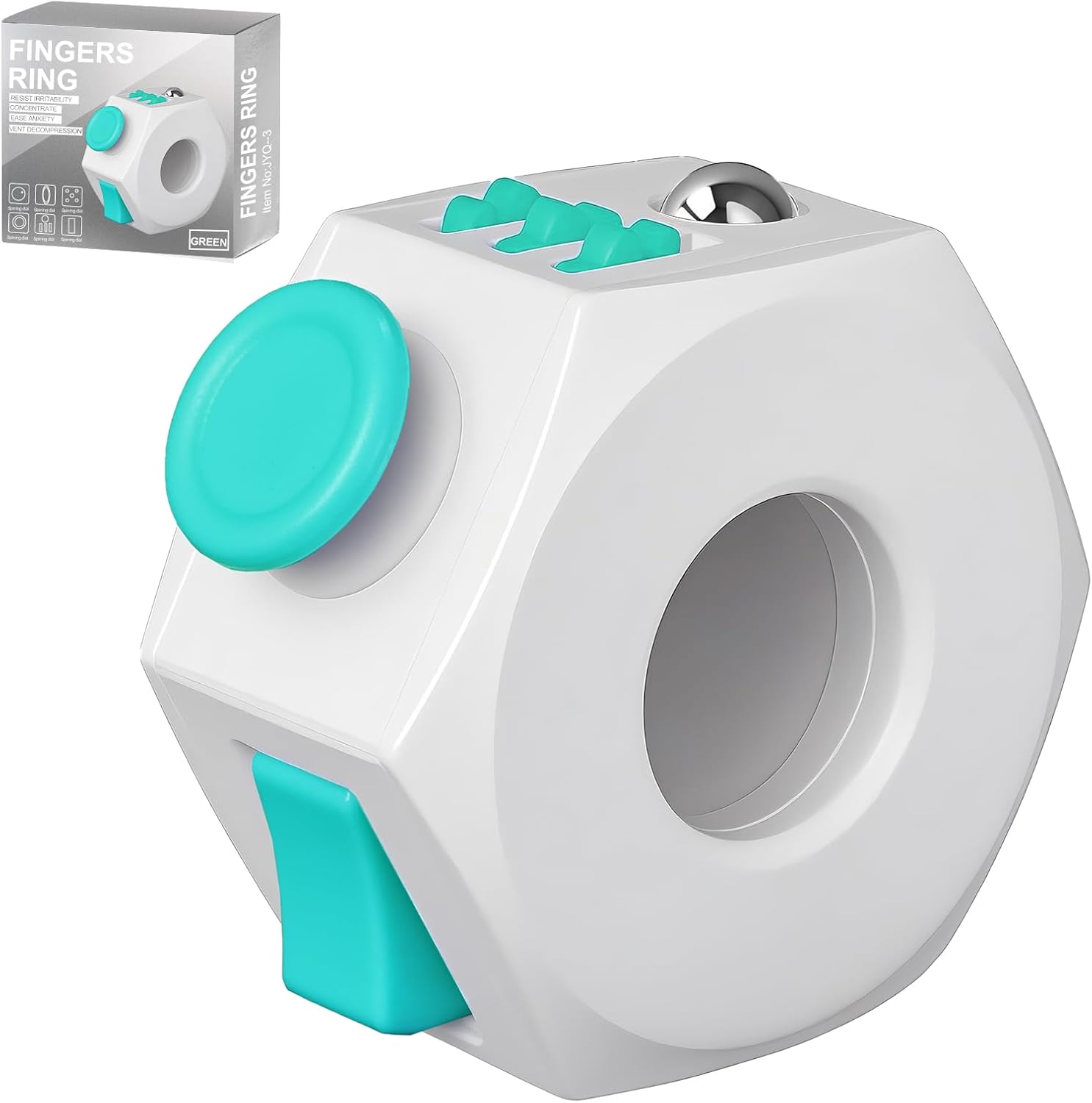 Fidget Cube Stress Relief Toy – 6 Sided Cube Fidget Toy for Adults. Finger Spinning Ring Cube Toy Relieve Stress, Improve Focus, and Boost Productivity, Ideal for Office, School, Traveling