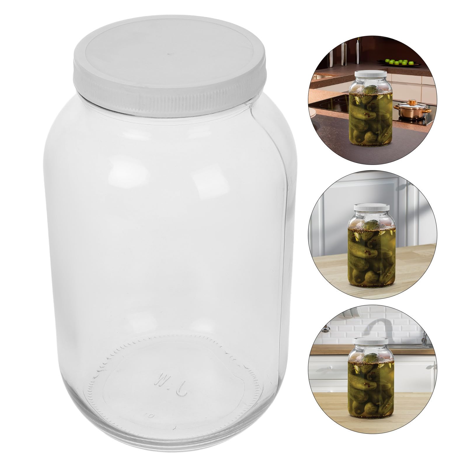 Zerodeko Frascos de Vidrio Galón con Tapa de Plástico Hermética, Tarro de Cristal de Boca Ancha para Encurtir y Fermentar, Almacenamiento Duradero y Elegante