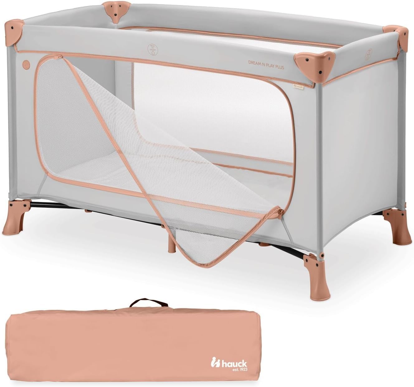 hauck Baby Umbrella Bed Dream N Play Plus, Large Side Opening for Playing, Foldable, Compact, Carry Bag, Newborn to 15kg, Dusty Cork