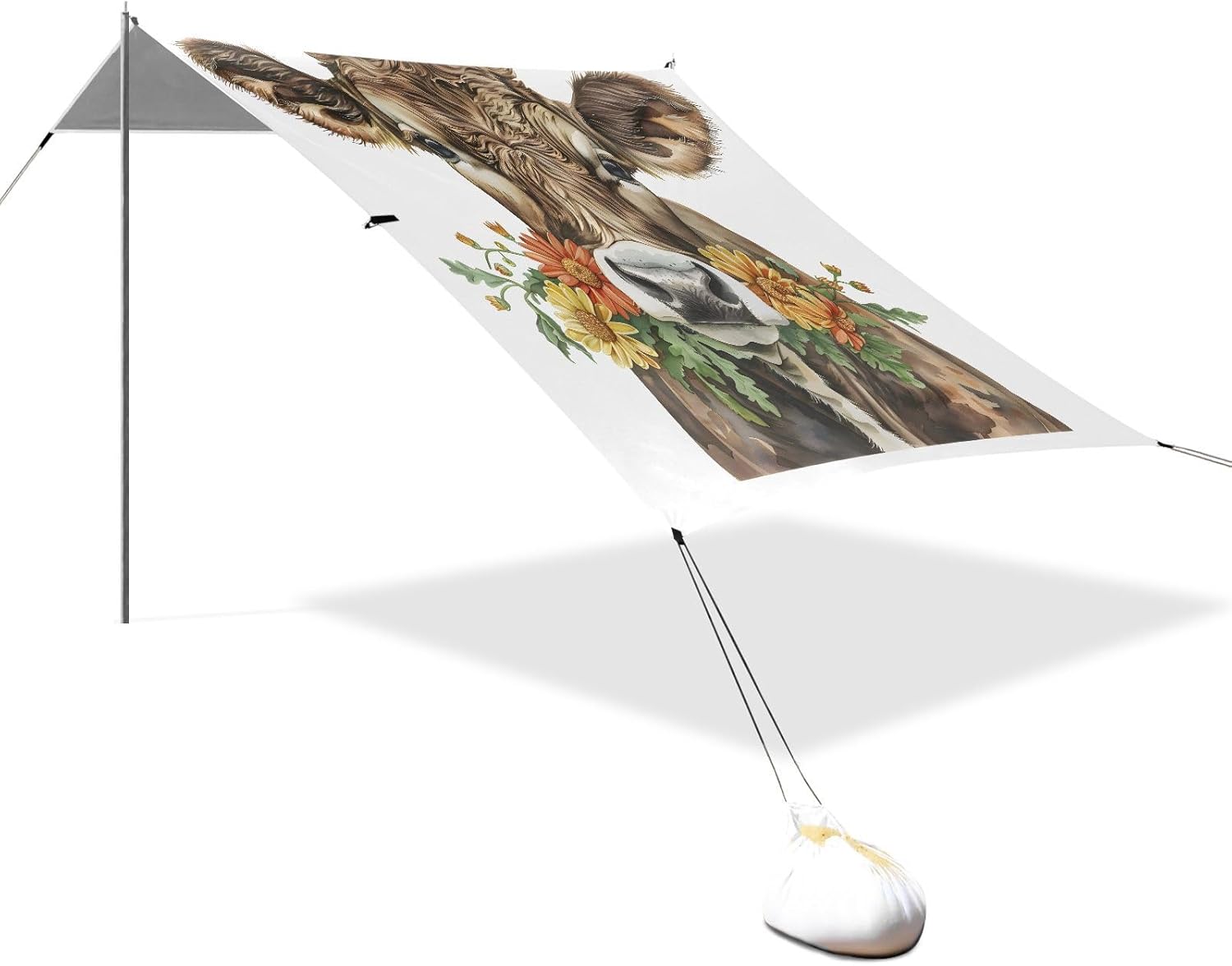 ALAZA Watercolor Cows Beach Tent Sun Shelter UPF50+ Protection Beach Shade Canopy w/ 4 Sandbags for Outdoor Camping, Fishing, Backyard Fun, Picnic, 10x9 ft