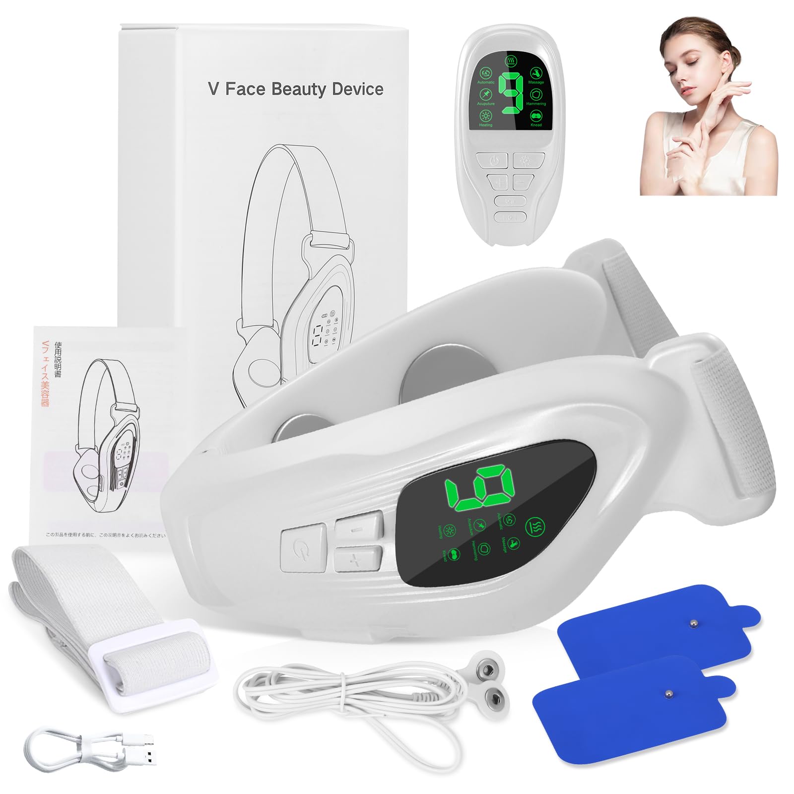 Masajeador eléctrico de forma en V con pantalla, masajeador facial para eliminar la papada con 6 modos EMS y 18 niveles de intensidad para prevenir las arrugas, mejora