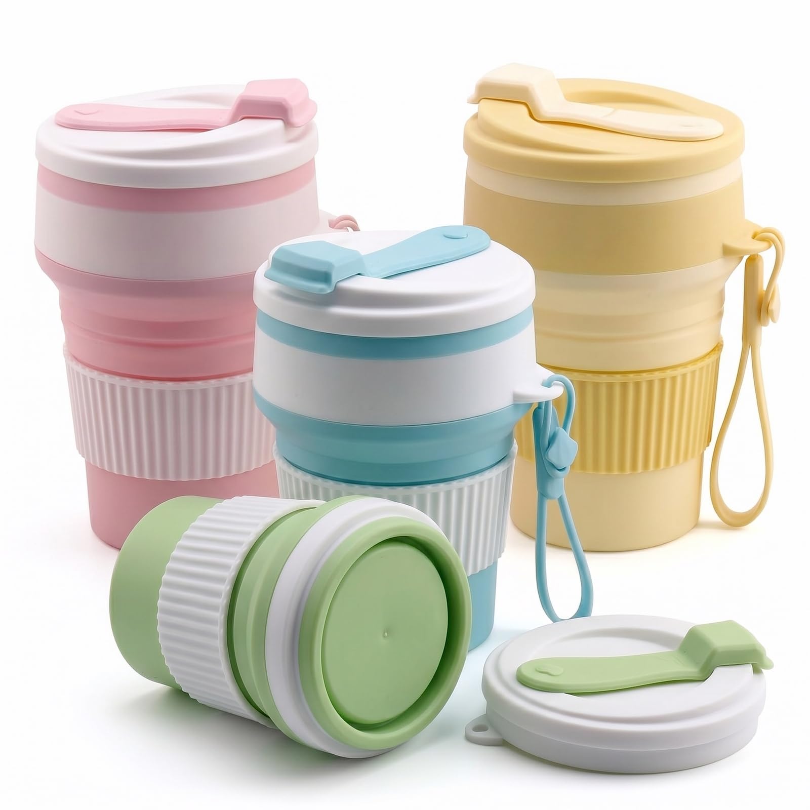 Photo 1 of ZQZXD 4-Pack Collapsible Cup Reusable – 12oz Leakproof Travel Coffee Mug, Silicone, Foldable & Portable for Hiking, Camping, Office | Lightweight, Heat-Resistant, Easy to Clean, Outdoor & Travel Cup