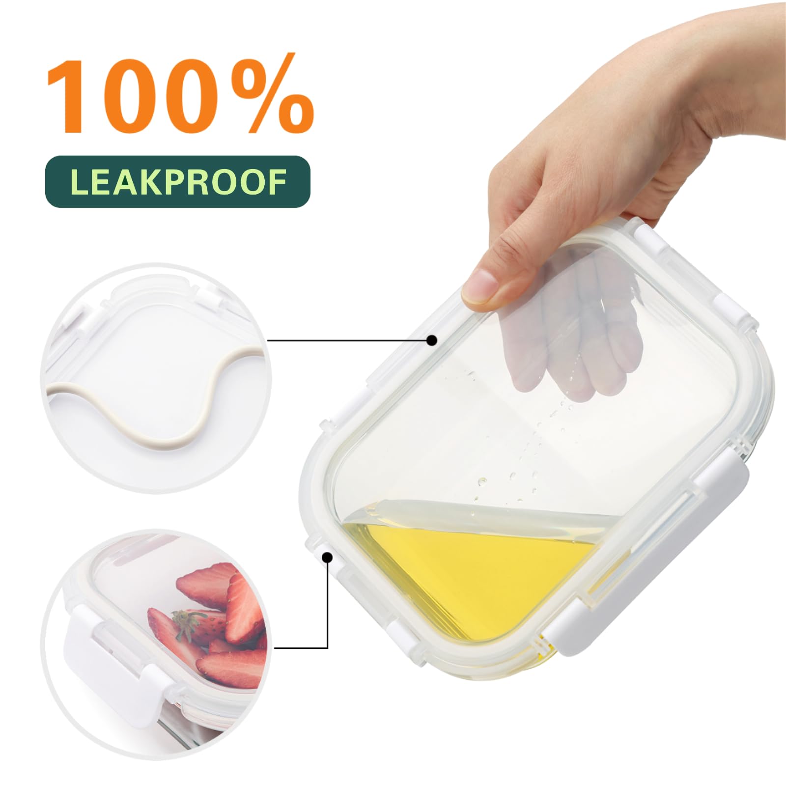 Cuiselect 10 Stück 625 ml Glasbehälter mit Deckel, wiederverwendbare Glas-Frischhaltedosen mit Deckel, auslaufsicher, mikrowellen-, ofen-, gefrier- und spülmaschinenfest (weiß)