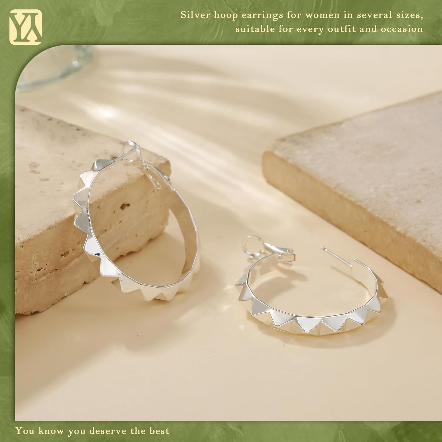 YOUNGYUE 30mm Gold Hoop Earrings for Women Hypoallergenic 925 Sterling Silver Hoop Earrings Lightweight Spike Gold Earrings for Women - Image 5