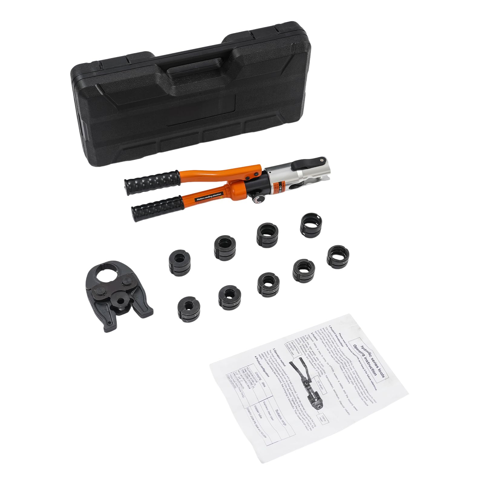Crimpadora multicapa hidráulica 9 moldes V/TH Kit de fontanería (naranja) | Acero aluminio hidráulico 9 moldes V/TH prensado multicapa plomería maletín transporte astillero