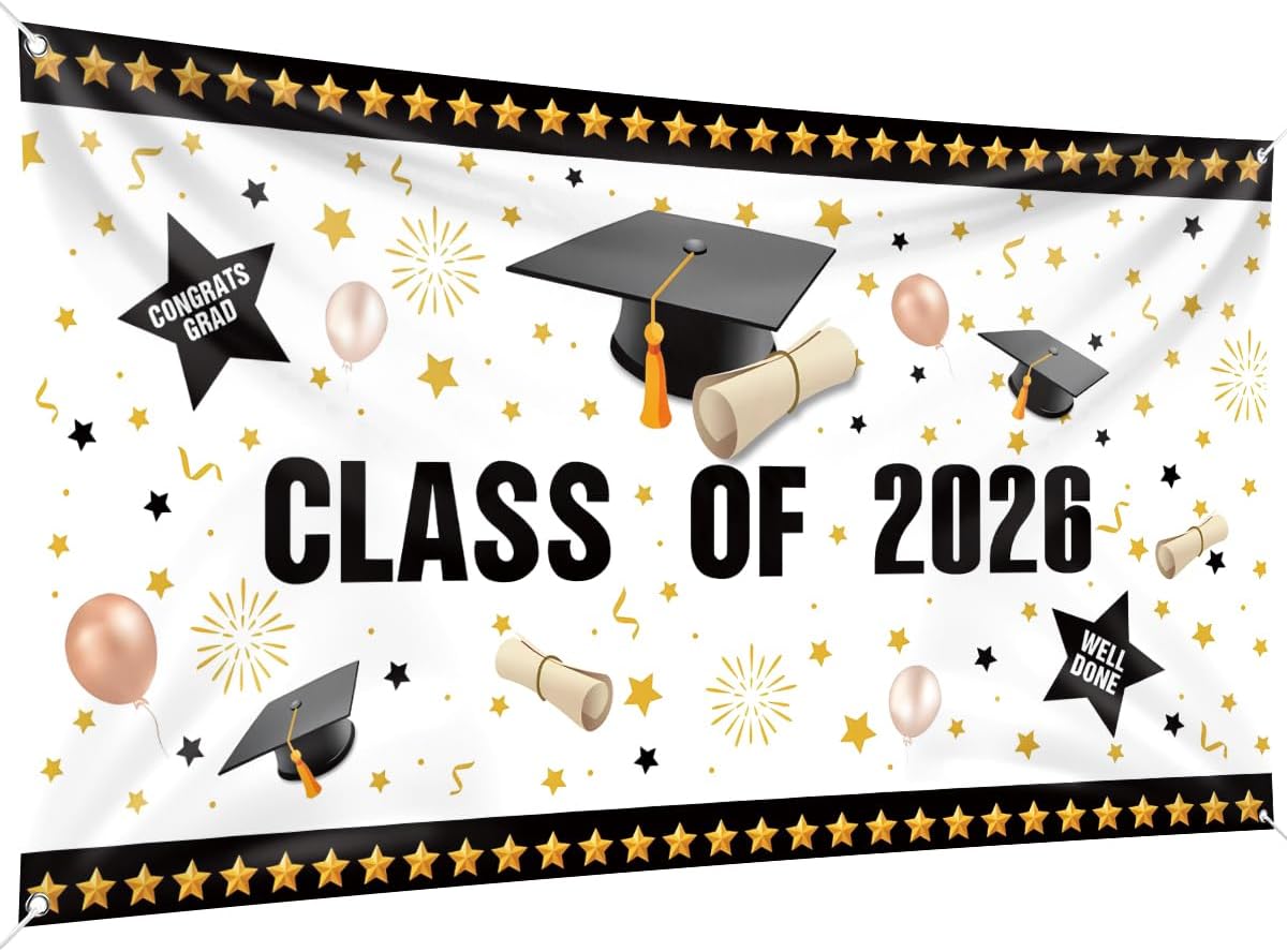 Graduation Decorations 2026 Banner for Class of 2026, 200 × 110 cm, Fabric Congrats Grad Banner Party Supplies Photo Prop/Booth Backdrop,2026 Decorations Indoor/Outdoor