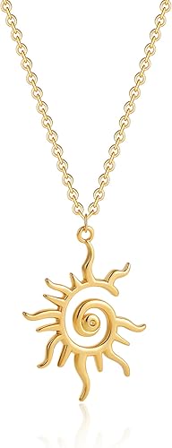 Miniatura 2 de SLOONG 14K Gold Plated Sun Necklace Charm Necklace for Women, Spiral Design Sun Pendant Necklace, Bohemian Style Elegant Sun Necklaces Jewelry Gift