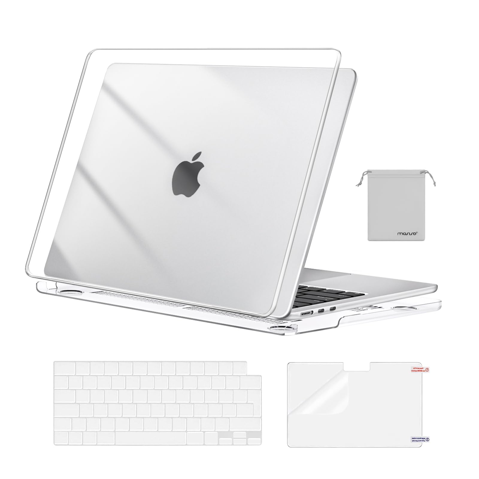 MOSISO Custodia Compatibile con MacBook Air 13 Cover M5 M4 M3 M2 2026-2022 A3449 A3240 A3113 A2681,Case per MacBook Air 13,6'' display Liquid Retina&Copritastiera&Pellicola&Borsa, Chiaro Cristallo