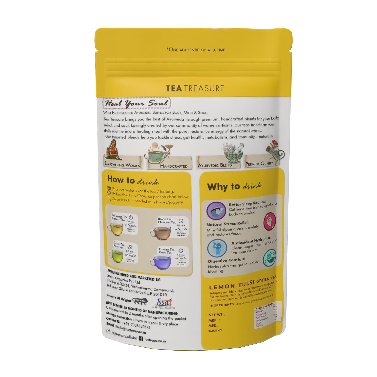 Tea Treasure Lemon Tulsi Green Tea | Antioxidant Rich Green Tea for Immunity Support | Boosts Metabolism, Helps Relieve Cold & Headache | Lemon & Tulsi Herbal Infusion - 50gm 3