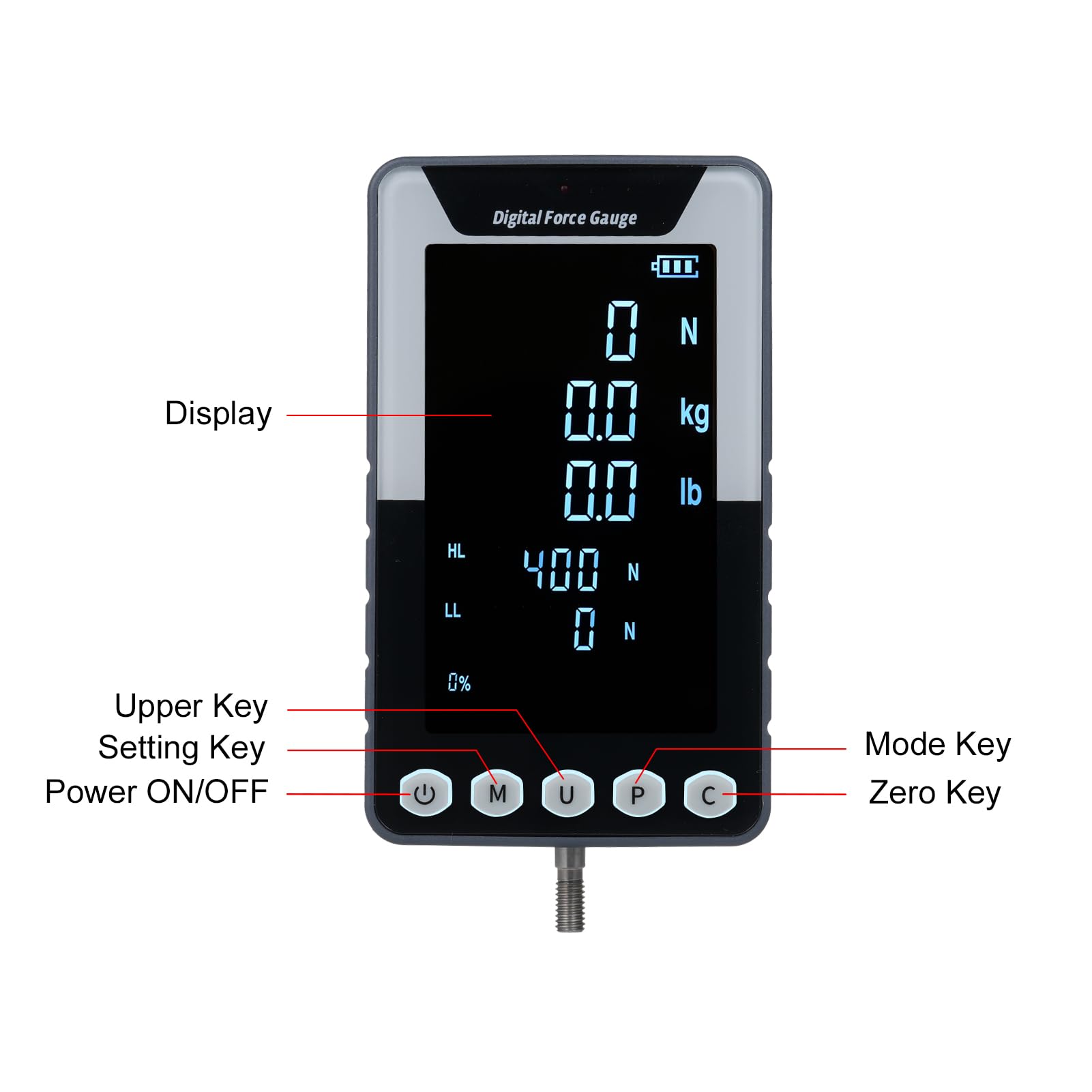Digitales Kraftmessgerät, 500 N.m Push-Pull-Messgerät, tragbares Kraftmessgerät, Dynamometer mit 3 Einheiten N/LB/Kg, automatische LCD-Hintergrundbeleuchtung, automatische Abschaltung für Druck- und
