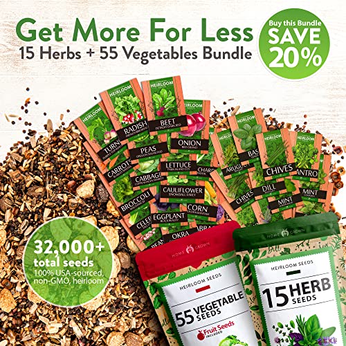 image for HOME GROWN 70 Variety Vegetable & Herb Seeds – 32,000+ USA Non-GMO H
