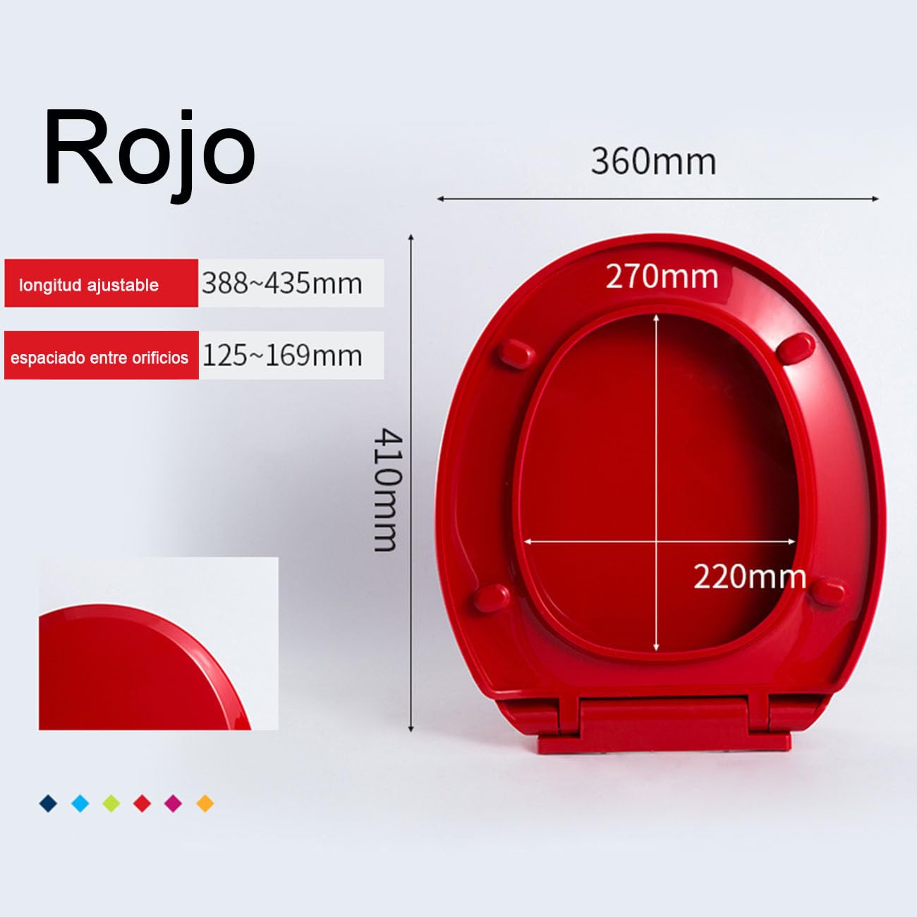 Tapa Wc Forma O Universal, Asiento de Inodoro de Cierre Suave con Liberación Rápida para una Fácil Limpieza, Tapa de Inodoro con Bisagras Ajustables, PP, Rojo, 36x41cm