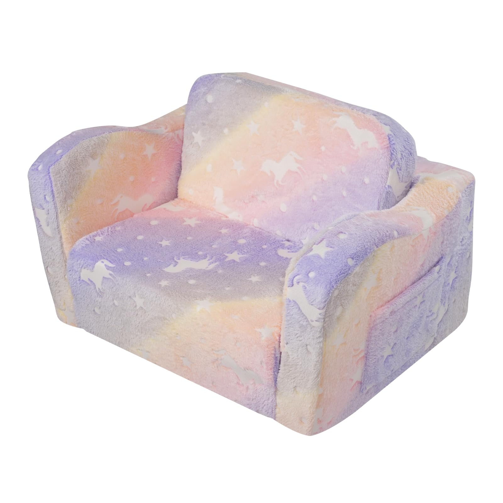 VEVOR Seggiolone Pieghevole 2 in 1, Divano Letto per Bambini Comodo, Divano Schiuma 25D Convertibile, Mobili da Sala Giochi per Bambini Arcobaleno
