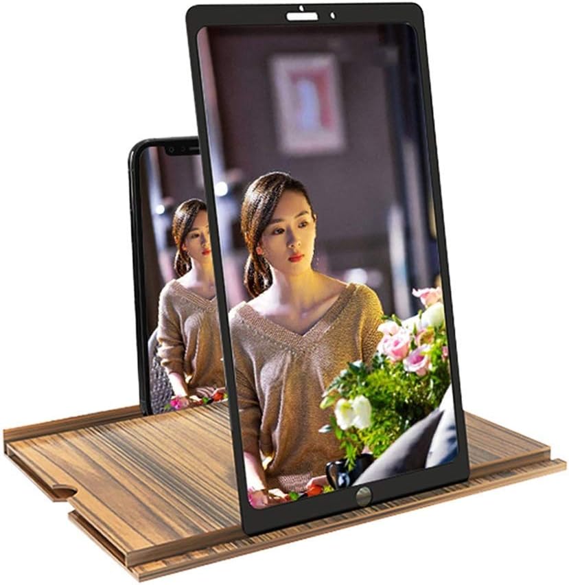 Mobile Phone Screen Magnifier Amplifier Upgraded 3D HD Movie Video Smart Phone Large Screen Projector Enlarger Wooden Phone Holder Stand for All Smartphone (Color : Gold) (Coffee)