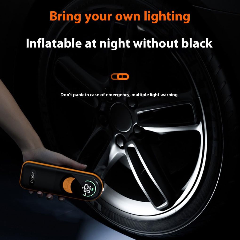 Compresor de Aire portátil inalámbrico para Coche, Delgado, Potente | fácil de usar, con luz LED y bajo nivel de ruido. Bomba infladora de neumáticos para coche con luz LED.