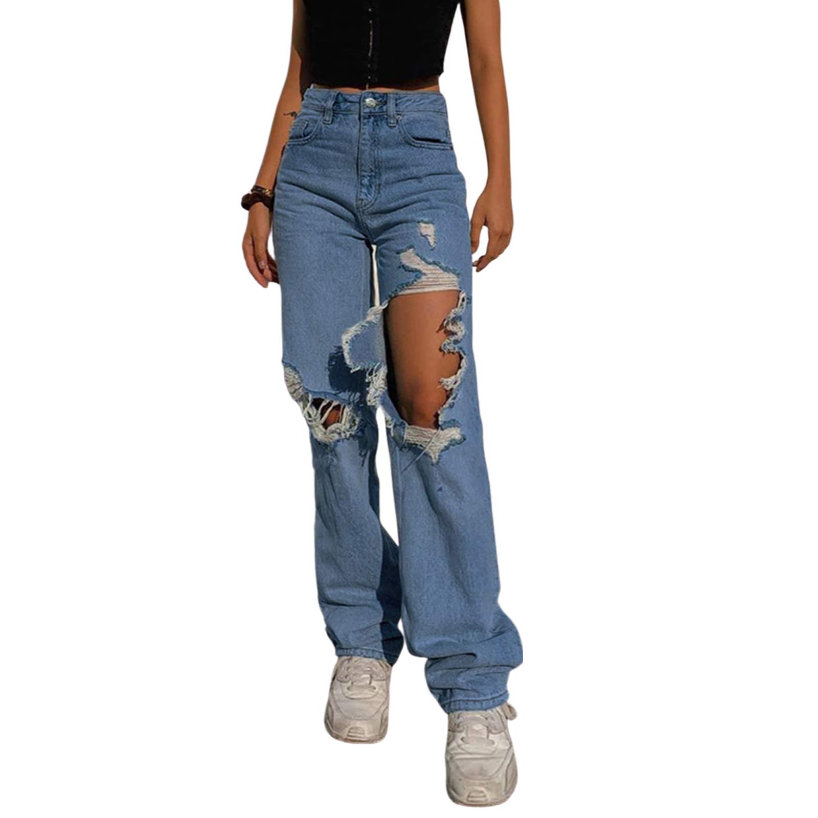 GuliriFei - Pantalones Vaqueros De Cintura Alta Para Mujer Y Niña, Con