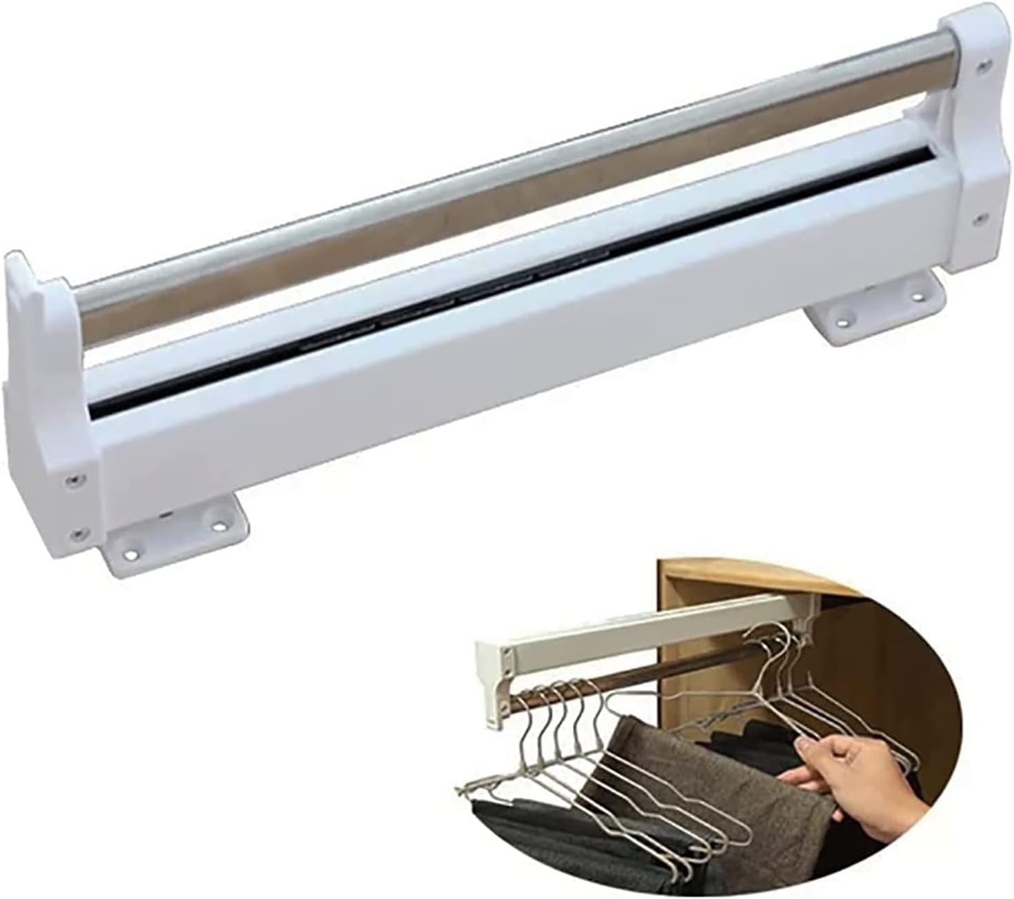 Heavy-Duty Pull-Out Closet Rack, 50cm Retractable Storage Rail, Closet Extender & Hanging Rod Suspension for Clothes Organization, Space-Saving Design.