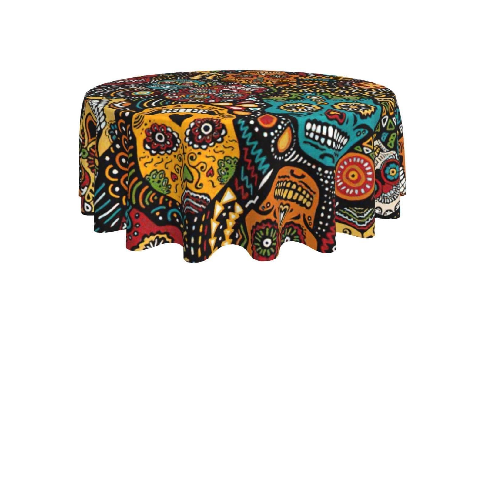 ENGhjes Sugar and Skulls Style Print Round Tablecloth 60in Washable Stainproof Polyester Cloth for Kitchen Idea