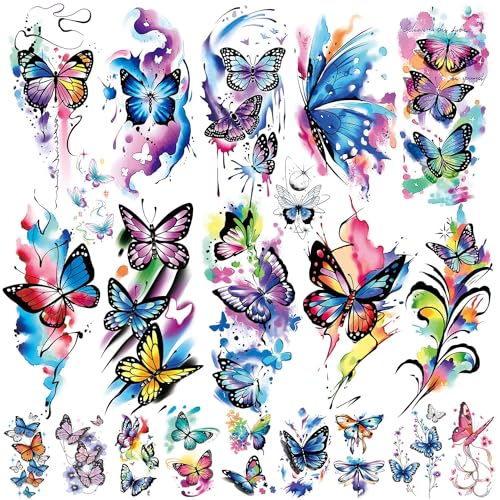 Acevegue 79 Feuilles Tatouage Ephemere Femme, 3D Tatouage Temporaire Imperméable de Papillons,...