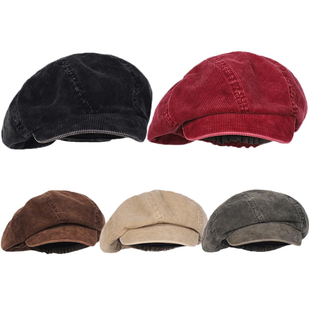 Wodaji Oversized Slouchy Corduroy Newsboy Hats for Women Vintage Unisex Paperboy Painter Beret Cap