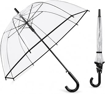 Clear Dome Umbrella Black Trim - Transparent Birdcage See Through Umbrella